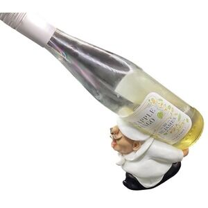 Vtg. Italian/French Chef Wine Bottle Holder Caddy - Tabletop Decor - 4.5"